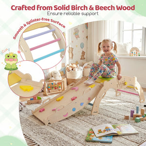Triangle Climbing Set Foldable Jungle Gym with Arch Ramp and Climber-Multicolor view 8