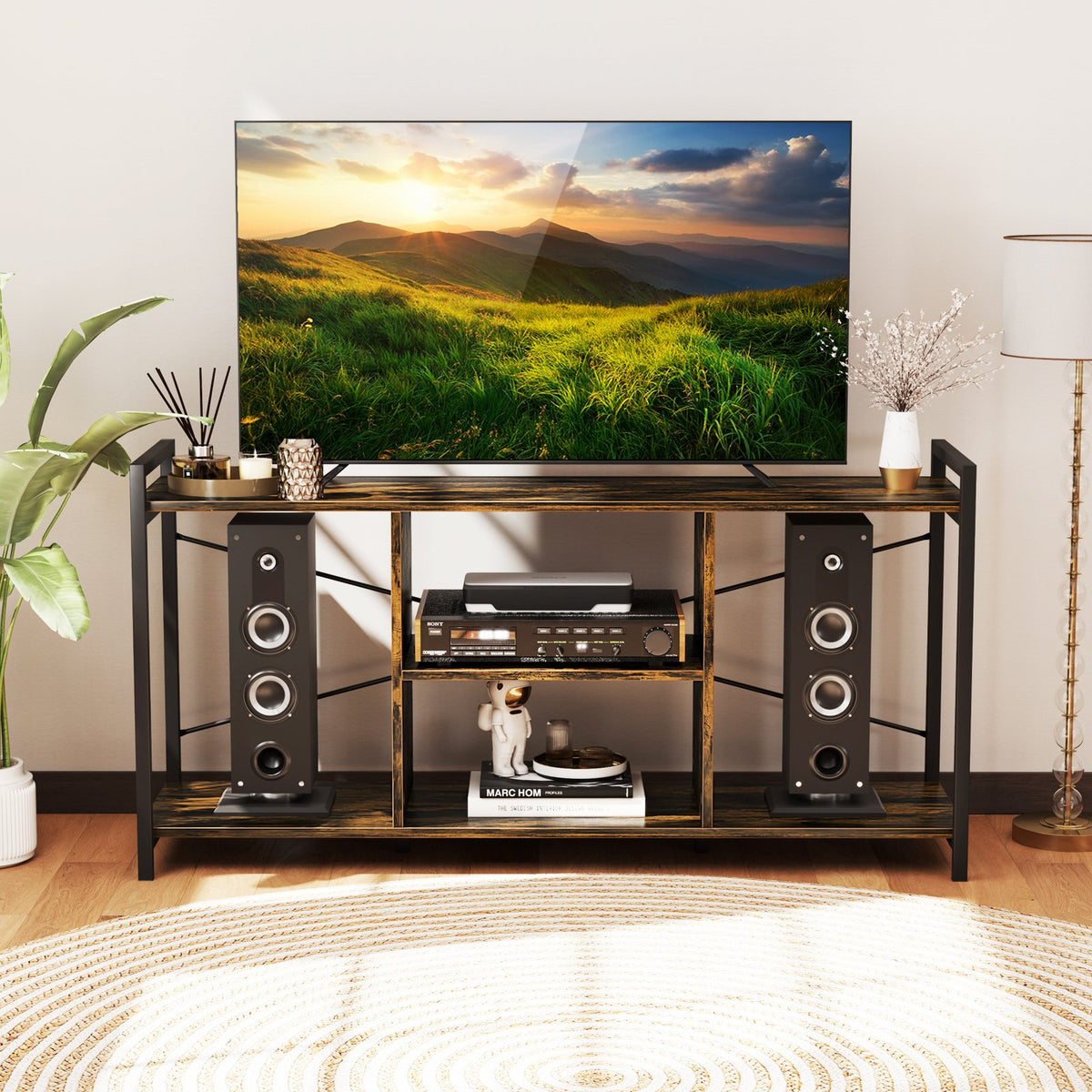 TV Stand for 55 Inch TVs Industrial Entertainment Center-Rustic Brown view 2