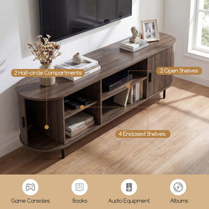 TV Stand for 80 Inch TVs Mid Century Modern Entertainment Center with Fluted Sliding Doors-Walnut view 7
