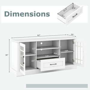 TV Stand for TVs up to 70, with Glass Doors Cubbies and Drawer-White view 5
