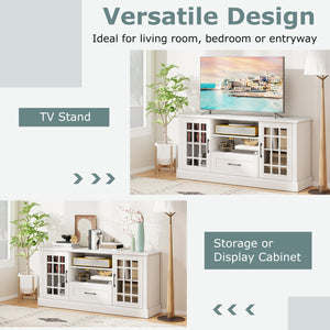 TV Stand for TVs up to 70, with Glass Doors Cubbies and Drawer-White view 6