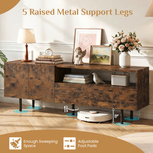 TV Stand for TVs up to 70 inches with Storage Cabinet and Raised Metal Legs-Rustic Brown view 9