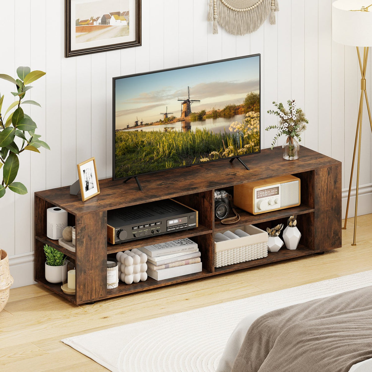 59 Inch Console Storage Entertainment Media Wood TV Stand-Walnut view 2