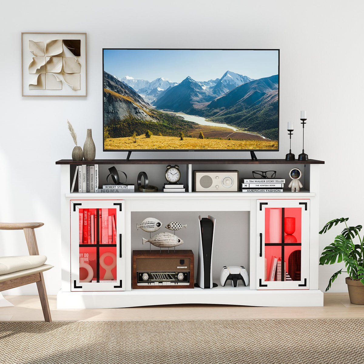 TV Stand with LED Lights and Remote Control-White view 2