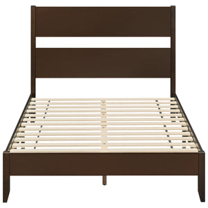 Full Bed Frame with Headboad and Solid Wood Legs 12 Slats-Dark Walnut