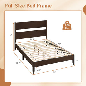 Full Bed Frame with Headboad and Solid Wood Legs 12 Slats-Dark Walnut view 4