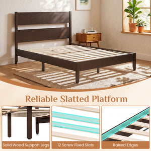 Full Bed Frame with Headboad and Solid Wood Legs 12 Slats-Dark Walnut view 7