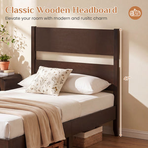 Twin Bed Frame with Headboard with Solid Wood Legs 12 Slats-Rustic Brown-Dark Walnut view 6