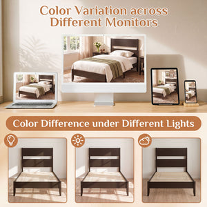 Twin Bed Frame with Headboard with Solid Wood Legs 12 Slats-Rustic Brown-Dark Walnut view 8