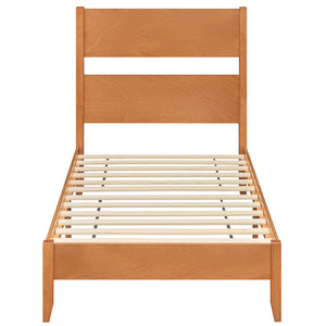 Twin Bed Frame with Headboard with Solid Wood Legs 12 Slats-Warm Brown