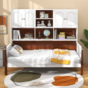 Twin Bed with Bookcase with Shelves and, Wooden Slat Support No Box Spring Needed for Living Room Bedroom-White view 5