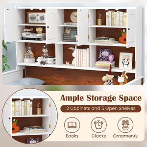 Twin Bed with Bookcase with Shelves and, Wooden Slat Support No Box Spring Needed for Living Room Bedroom-White view 7