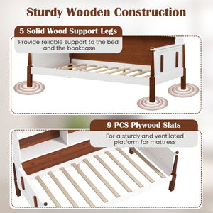 Twin Bed with Bookcase with Shelves and, Wooden Slat Support No Box Spring Needed for Living Room Bedroom-White view 8