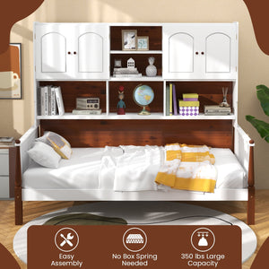 Twin Bed with Bookcase with Shelves and, Wooden Slat Support No Box Spring Needed for Living Room Bedroom-White view 9