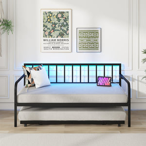 Twin Daybed with Charging Station and LED Lights-Black view 2