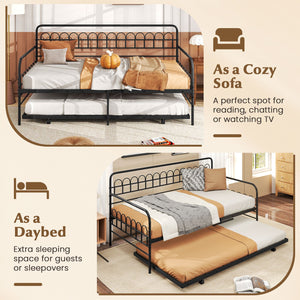 Twin Daybed with Curved Backrest and Armrests-Black view 6