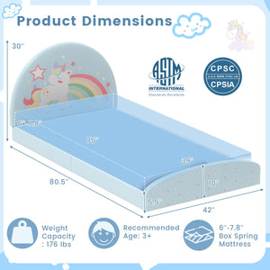 Twin Floor Bed Frame Upholstered Twin Size Kids Floor Bed with 210D Oxford Cloth Floor Mat-Blue view 5
