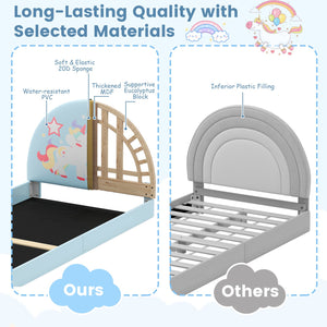 Twin Floor Bed Frame Upholstered Twin Size Kids Floor Bed with 210D Oxford Cloth Floor Mat-Blue view 7