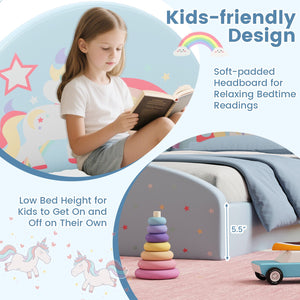 Twin Floor Bed Frame Upholstered Twin Size Kids Floor Bed with 210D Oxford Cloth Floor Mat-Blue view 9