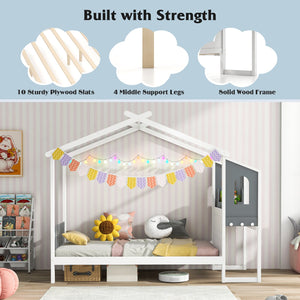 Twin/Full Bed Frame with House Roof Canopy and Fence for Kids-Twin Size view 8