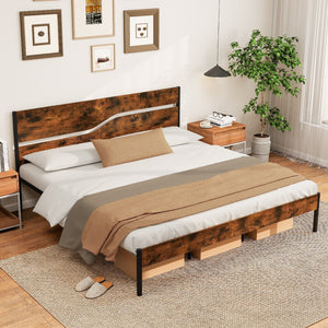 Twin/Full/Queen/King Metal Bed Frame with Wooden Headboard and Footboard-King Size view 3