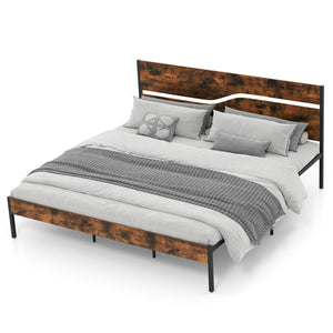 Twin/Full/Queen/King Metal Bed Frame with Wooden Headboard and Footboard-King Size view 4