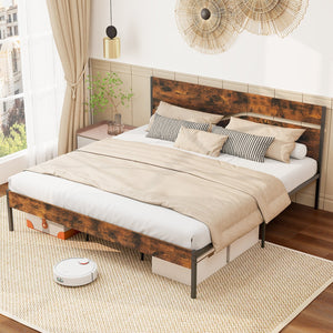 Twin/Full/Queen/King Metal Bed Frame with Wooden Headboard and Footboard-King Size view 7