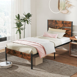 Twin/Full/Queen/King Metal Bed Frame with Wooden Headboard and Footboard-Twin Size view 2