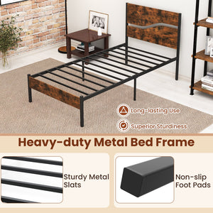 Twin/Full/Queen/King Metal Bed Frame with Wooden Headboard and Footboard-Twin Size view 9