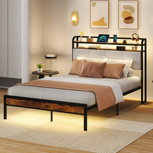 Twin/Full/Queen/King Size Bed Frame with LED Light and Charging Station-Full Size view 6