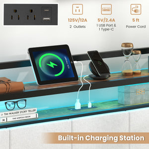 Twin/Full/Queen/King Size Bed Frame with LED Light and Charging Station-Full Size view 8