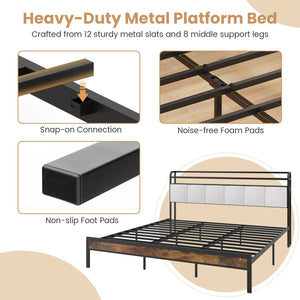 Twin/Full/Queen/King Size Bed Frame with LED Light and Charging Station-King Size view 7