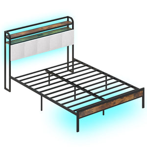 Twin/Full/Queen/King Size Bed Frame with LED Light and Charging Station-Queen Size view 4