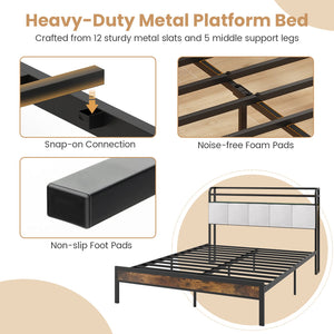 Twin/Full/Queen/King Size Bed Frame with LED Light and Charging Station-Queen Size view 6