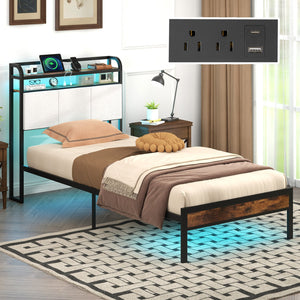 Twin/Full/Queen/King Size Bed Frame with LED Light and Charging Station-Twin Size view 5