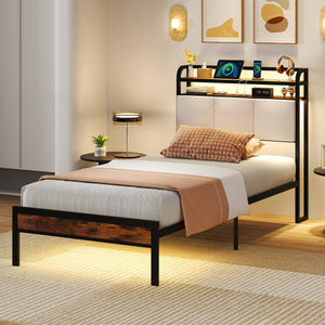 Twin/Full/Queen/King Size Bed Frame with LED Light and Charging Station-Twin Size view 6