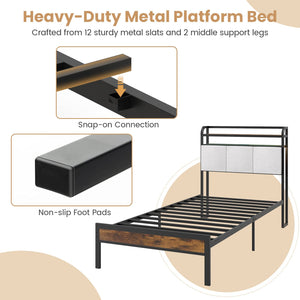 Twin/Full/Queen/King Size Bed Frame with LED Light and Charging Station-Twin Size view 7