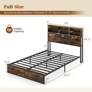 Twin/Full/Queen/King Size Bed Frame with Storage Headboard Industrial Metal Platform Bed-Full Size view 5