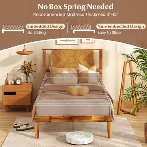 Twin/Full/Queen Size Bed Frame Mid-Century Acacia Wood Platform Bed with Headboard-Twin Size view 9