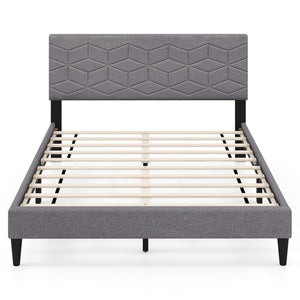 Twin/Full/Queen Size Bed Frame Modern Platform Bed with Linen Fabric Upholstered Headboard-Full view 4