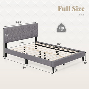 Twin/Full/Queen Size Bed Frame Modern Platform Bed with Linen Fabric Upholstered Headboard-Full view 5