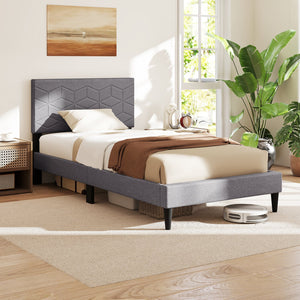 Twin/Full/Queen Size Bed Frame Modern Platform Bed with Linen Fabric Upholstered Headboard-Twin view 3