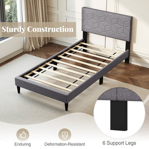 Twin/Full/Queen Size Bed Frame Modern Platform Bed with Linen Fabric Upholstered Headboard-Twin view 7