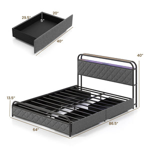 Twin/Full/Queen Size Bed Frame with LED Lights and Charging Station-Queen Size view 4