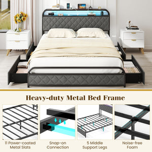 Twin/Full/Queen Size Bed Frame with LED Lights and Charging Station-Queen Size view 7