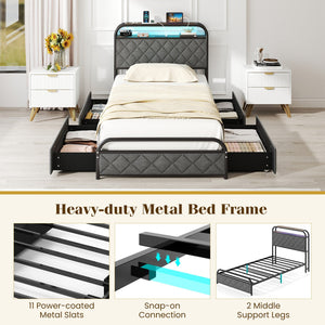 Twin/Full/Queen Size Bed Frame with LED Lights and Charging Station-Twin Size view 7