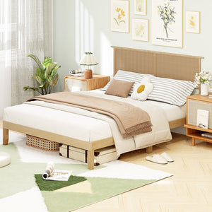 Twin/Full/Queen Size Bed Frame with Rattan Headboard-Queen Size view 2