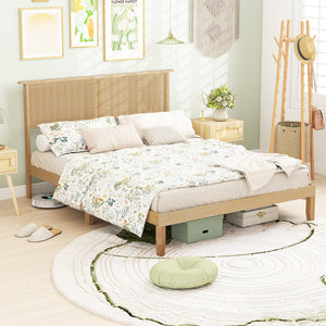 Twin/Full/Queen Size Bed Frame with Rattan Headboard-Queen Size view 3