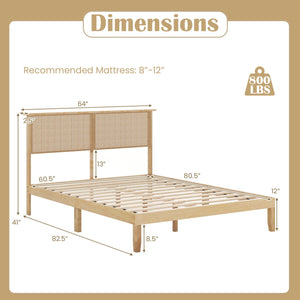 Twin/Full/Queen Size Bed Frame with Rattan Headboard-Queen Size view 4