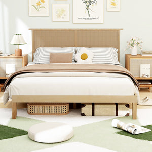 Twin/Full/Queen Size Bed Frame with Rattan Headboard-Queen Size view 5